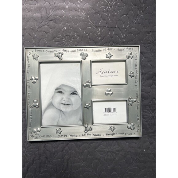 Home Trends Heirloom Pewter Nursery Multi Photograph Baby Frame Silver 4x6" 3x2" - Picture 1 of 8